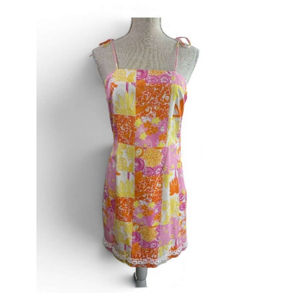 VTG Lilly Pulitzer Patchwork Shift Dress Bright Preppy Coastal Resort Sz 4